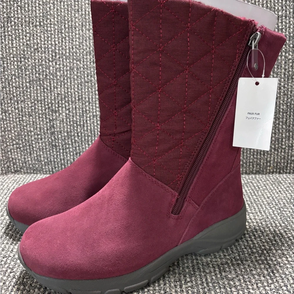 Lands End Women's Burgundy Quilted Faux Fur Lined Winter Boots Size 7D - Picture 3 of 7